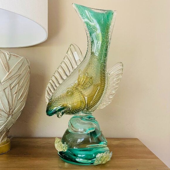 Murano Other - Vintage Murano Alfredo Barbini Bollicine Art Glass Koi Fish Sculpture 16" Tall G